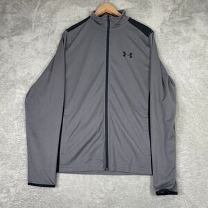 Under Armour Track Jacket Mens Medium Grey HeatGear Full Zip Athletic